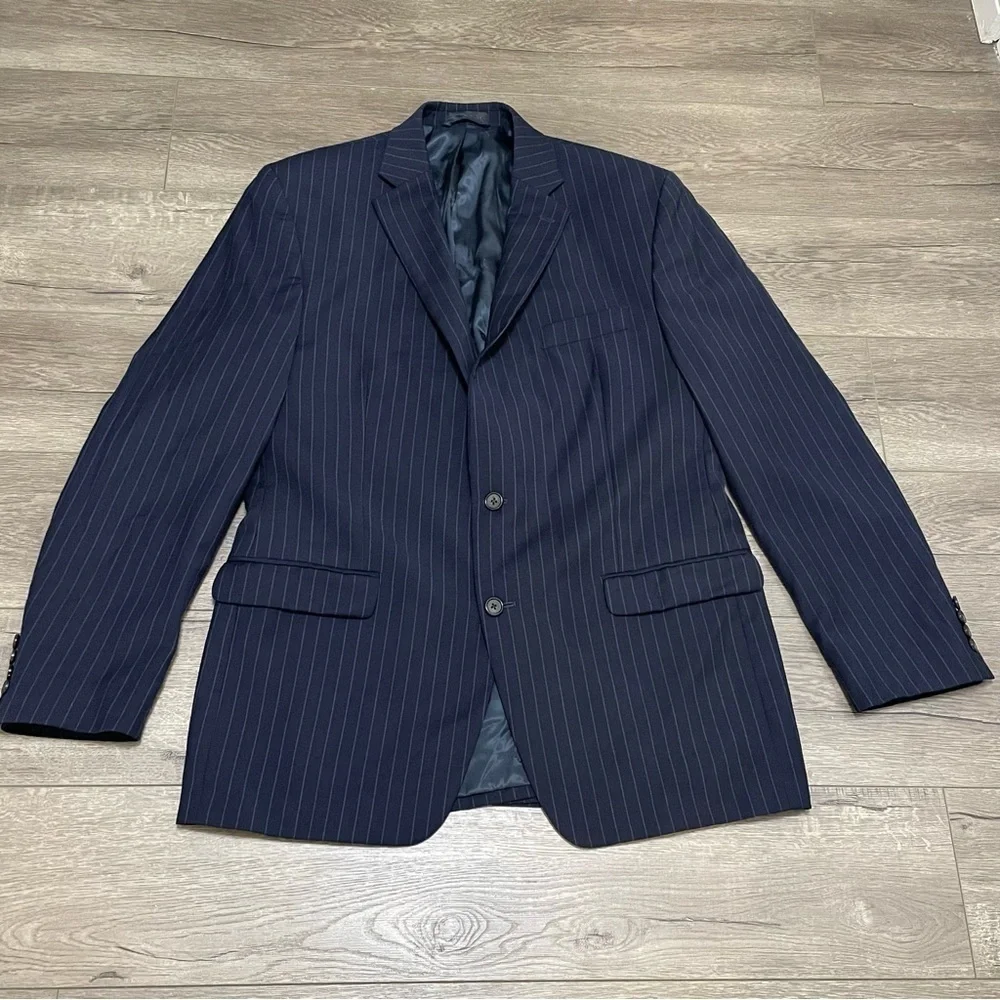 Lauren Ralph Lauren Blazer Sport Coat Navy Blue Pinstriped 2 Button Sz 44 L